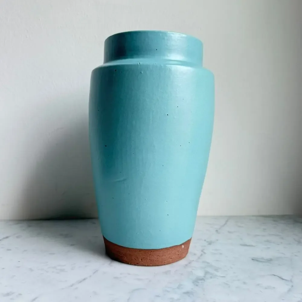 West Elm Turquoise Ceramic Vase Contemporary Modern Minimalist Farmhouse Decor